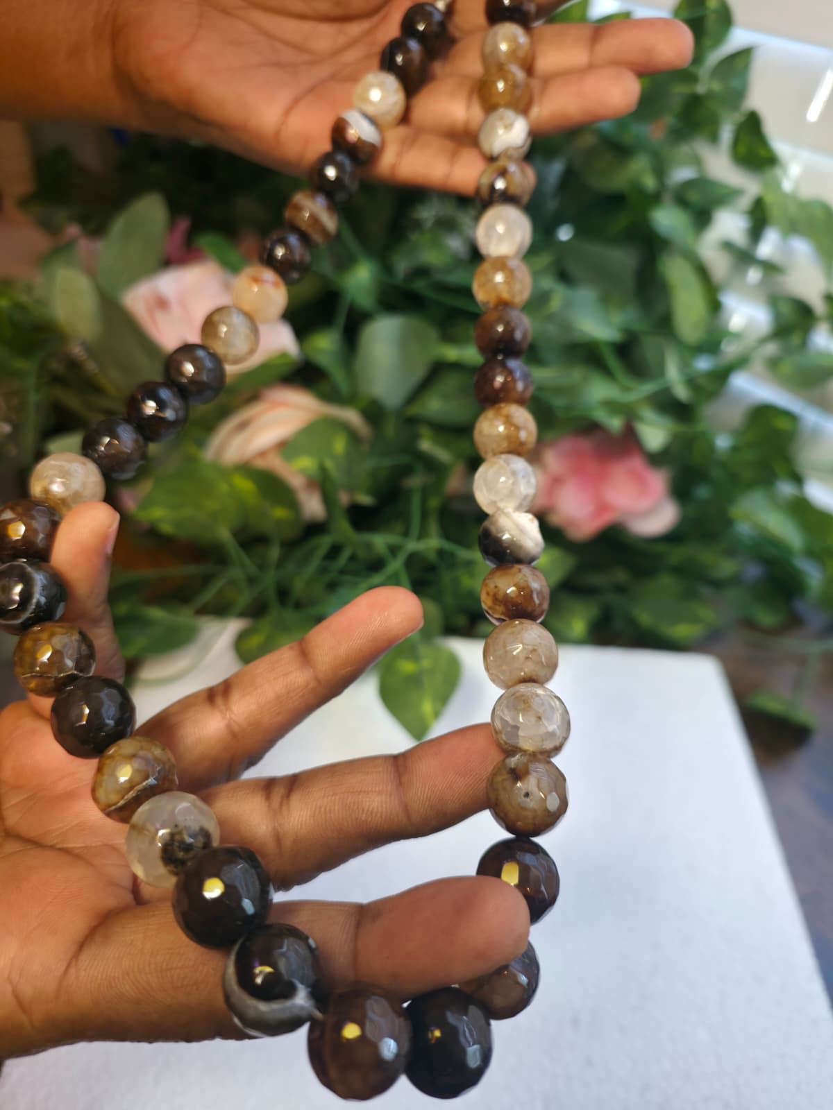 Natural Brown Agate Beaded Necklace