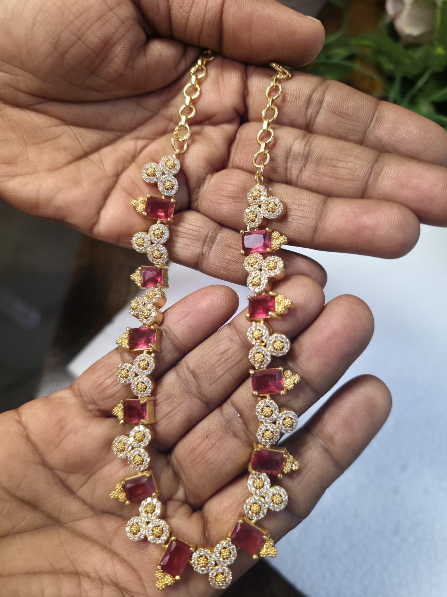 Luxurious Gold & Ruby Crystal Necklace